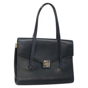 Christian Dior Hand Bag Leather Navy Gold Auth bs22492